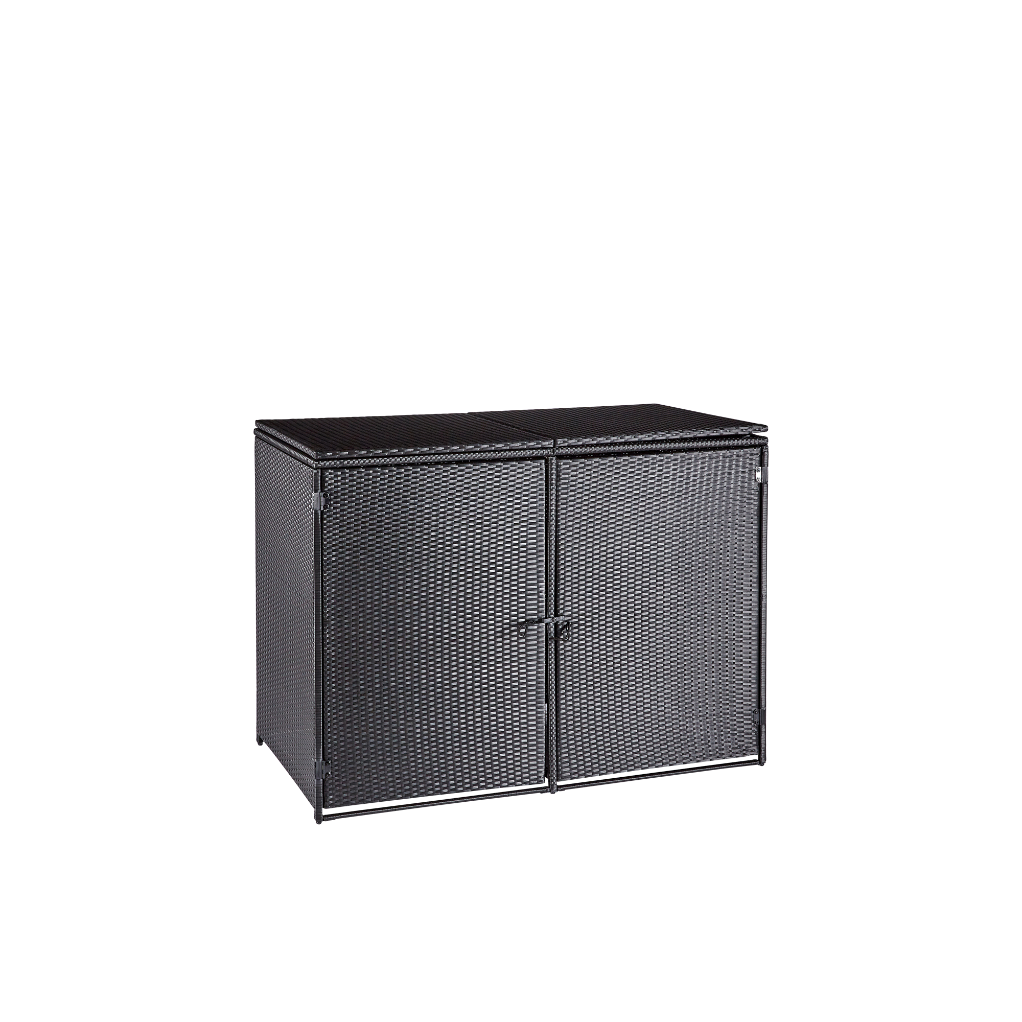 wuuhoo® I Polyrattan Mülltonnenbox Tonni für 2 Tonnen I Mülltonnengarage schwarz I Gerätebox aufklappbar I Mülltonnenverkleidung mit Klappdeckel I Wetterfest für Innen und Außen