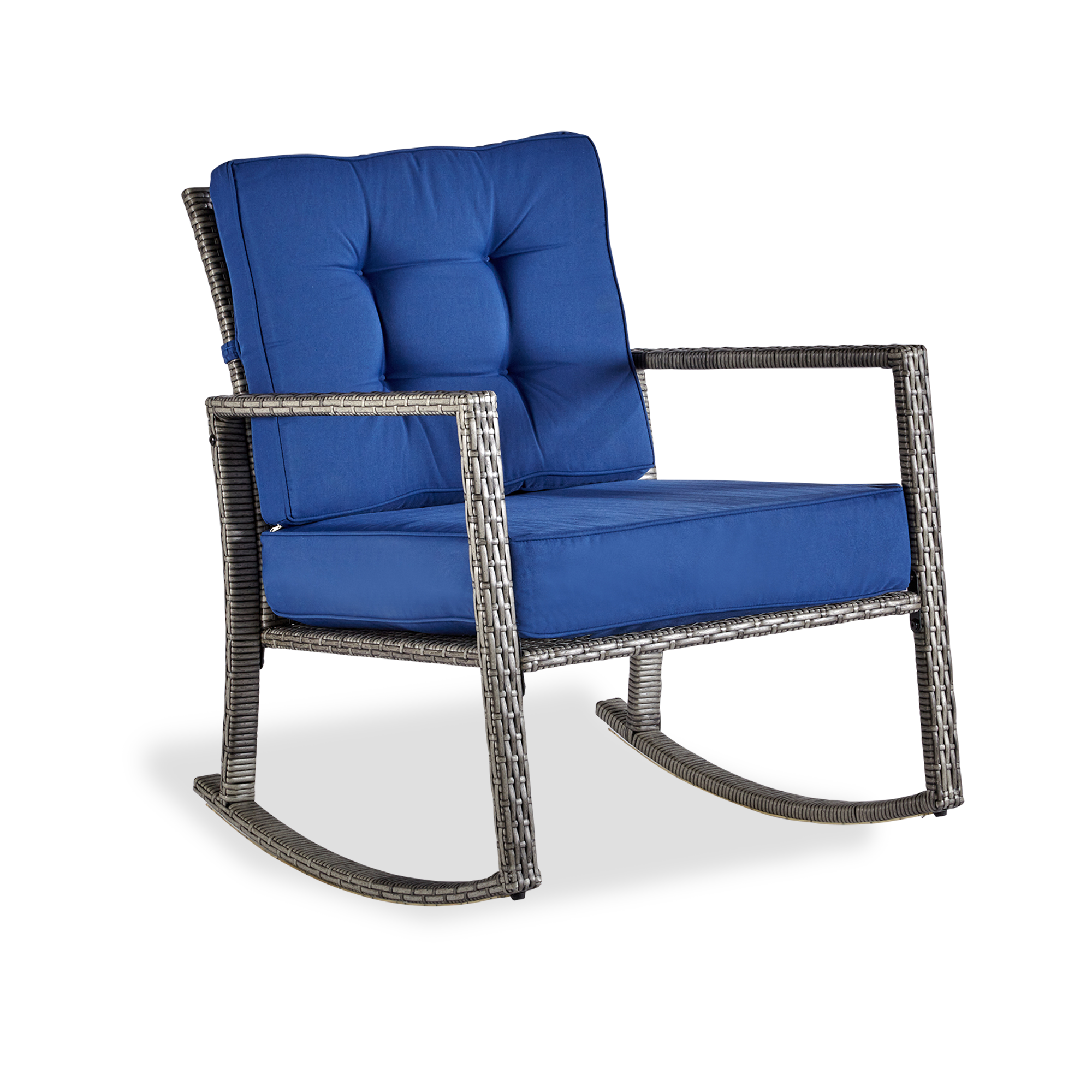 wuuhoo® I Polyratten Schaukelstuhl Lorelei in grau I Gartenstuhl mit Armlehne incl. bequemen Sitzkissen I Schwingsessel mit Metallgestell pulverbeschichtet I Wetterfest für Innen und Außen