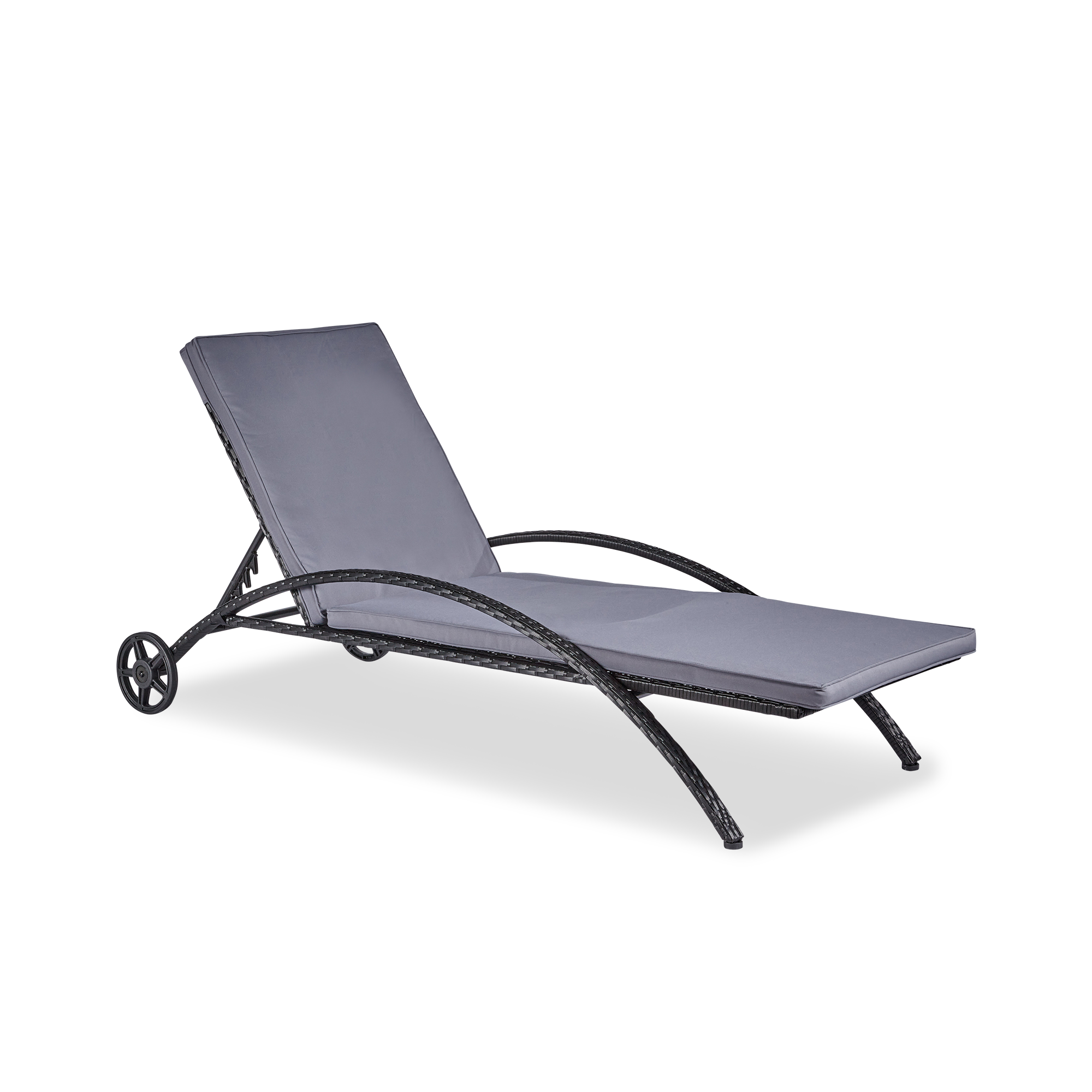 wuuhoo® I Polyratten Sonnenliege Sylta mit Räder I Gartenliege 5-fach höhenverstellbar I Strandliege mit Armlehne incl. Kissen I Metall pulverbeschichtet I Wetterfest für Innen und Außen