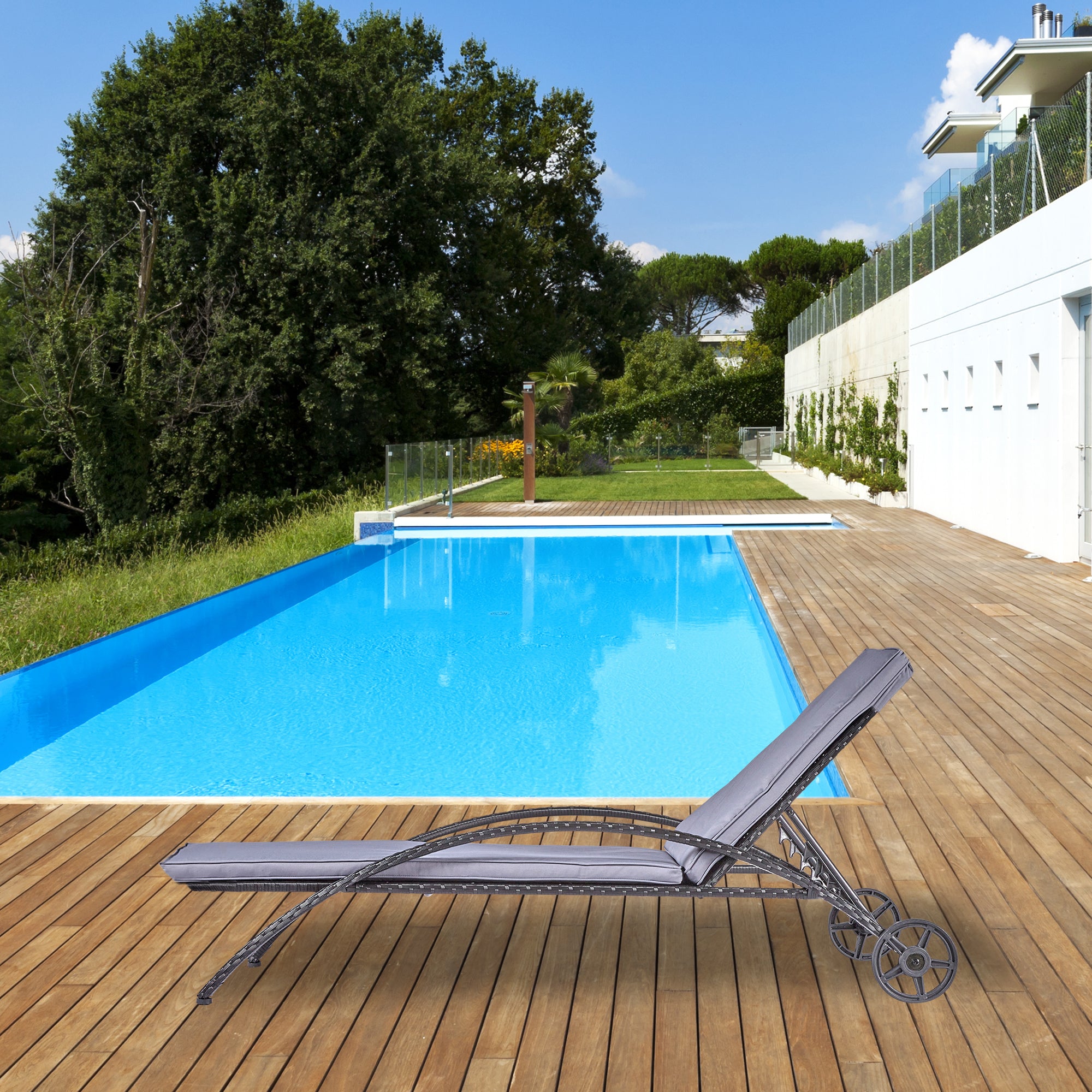 wuuhoo® I Polyratten Sonnenliege Sylta mit Räder I Gartenliege 5-fach höhenverstellbar I Strandliege mit Armlehne incl. Kissen I Metall pulverbeschichtet I Wetterfest für Innen und Außen