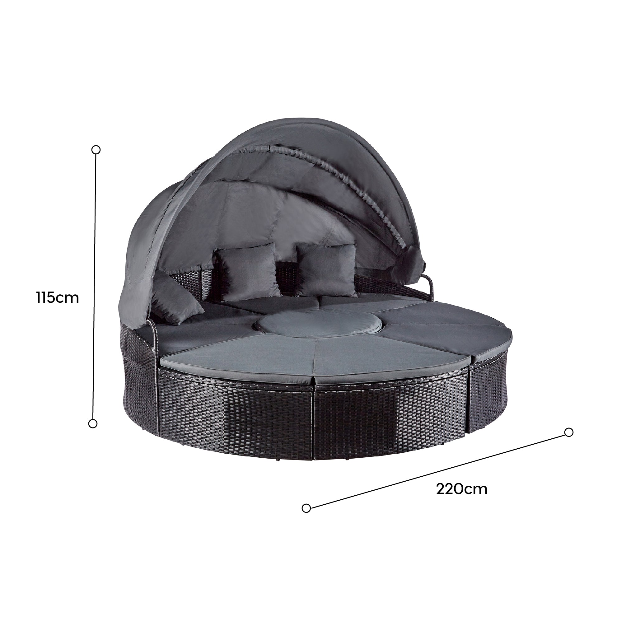 wuuhoo® I Elegante Polyrattan Sonneninsel Sansi in schwarz I Lounge Set mit verstellbarem Mitteltisch I Sonnenliege frei zu gruppieren incl. Auflage und Kissen I aufklappbares Sonnendach I Wetterfest