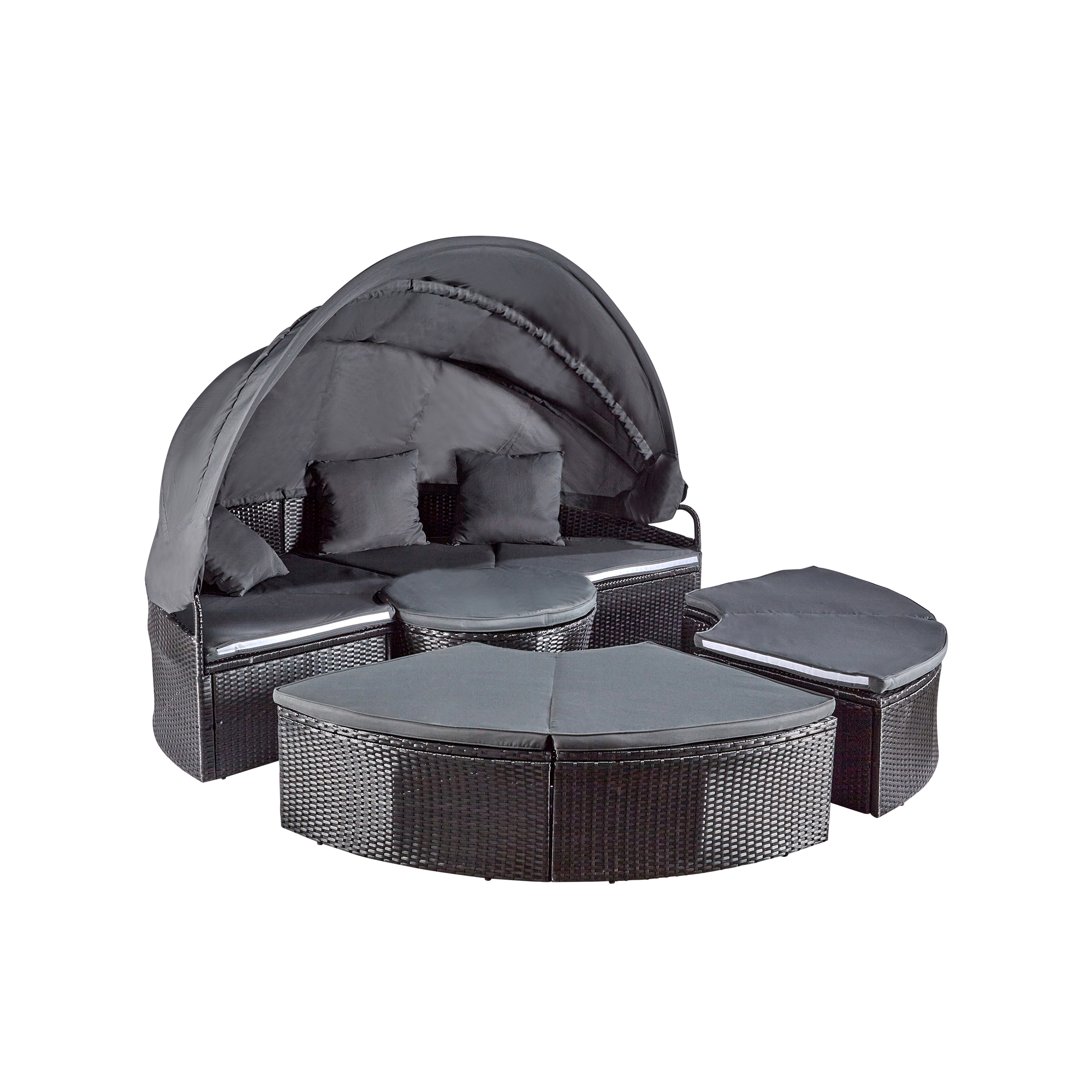 wuuhoo® I Elegante Polyrattan Sonneninsel Sansi in schwarz I Lounge Set mit verstellbarem Mitteltisch I Sonnenliege frei zu gruppieren incl. Auflage und Kissen I aufklappbares Sonnendach I Wetterfest