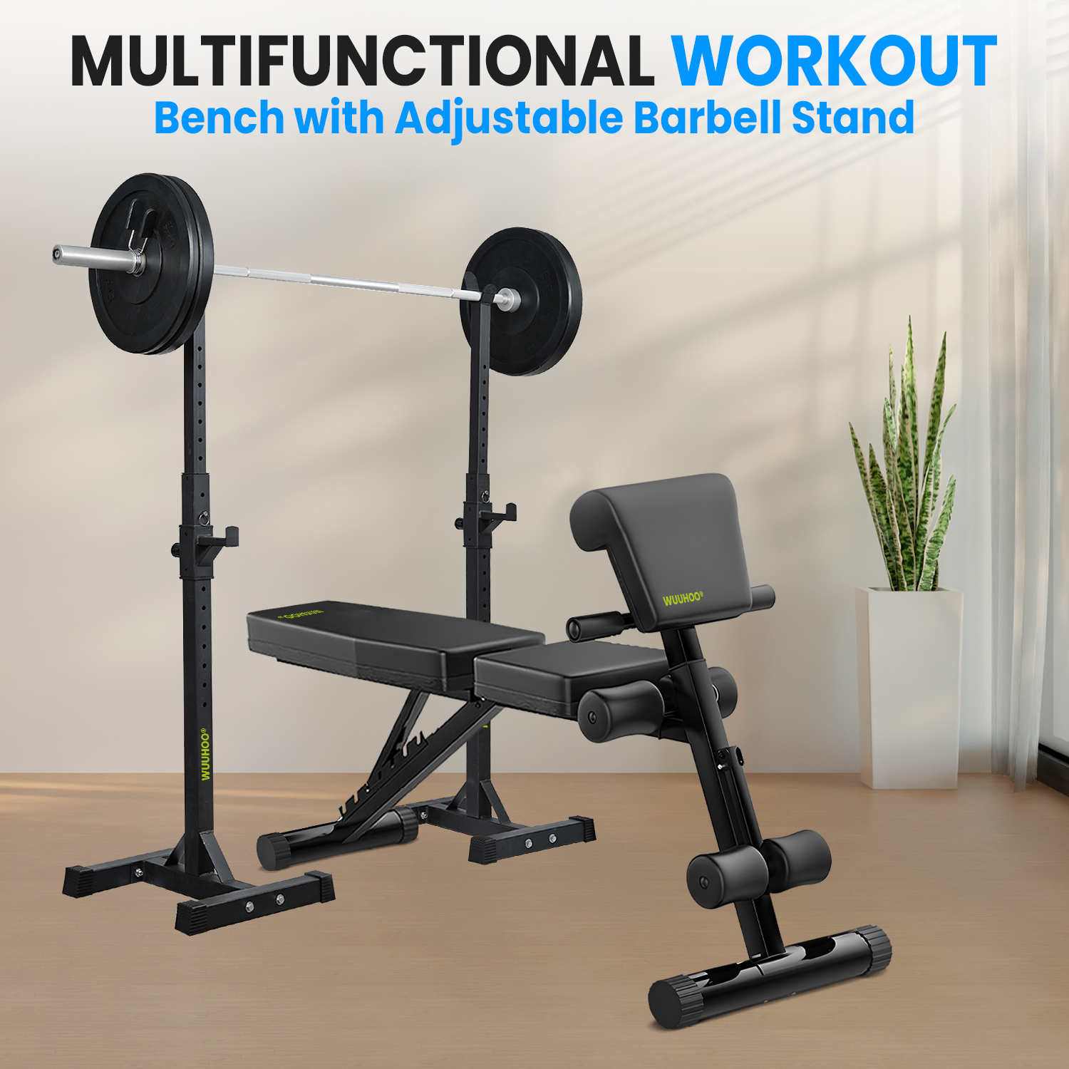 Home Gym Set – Bench Press | Weight Bench, Stand & Barbell