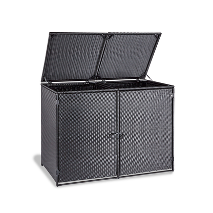 wuuhoo® I Polyrattan Mülltonnenbox Tonni für 2 Tonnen I Mülltonnengarage schwarz I Gerätebox aufklappbar I Mülltonnenverkleidung mit Klappdeckel I Wetterfest für Innen und Außen