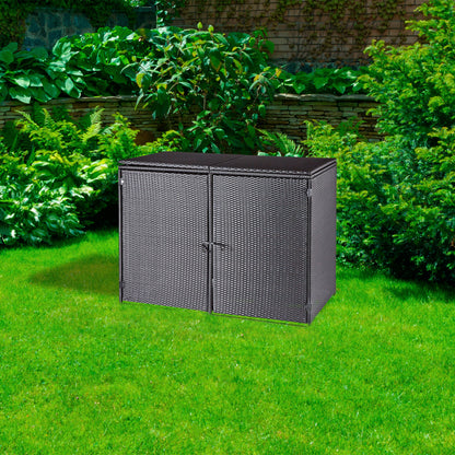 wuuhoo® I Polyrattan Mülltonnenbox Tonni für 2 Tonnen I Mülltonnengarage schwarz I Gerätebox aufklappbar I Mülltonnenverkleidung mit Klappdeckel I Wetterfest für Innen und Außen