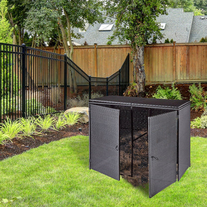 wuuhoo® I Polyrattan Mülltonnenbox Tonni für 2 Tonnen I Mülltonnengarage schwarz I Gerätebox aufklappbar I Mülltonnenverkleidung mit Klappdeckel I Wetterfest für Innen und Außen