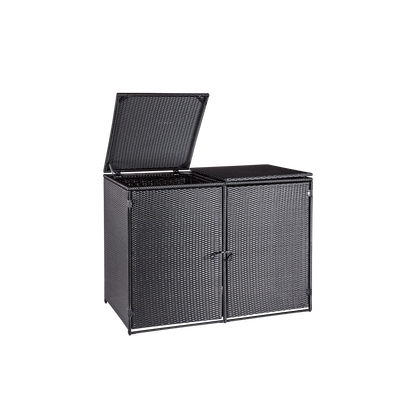 wuuhoo® I Polyrattan Mülltonnenbox Tonni für 2 Tonnen I Mülltonnengarage schwarz I Gerätebox aufklappbar I Mülltonnenverkleidung mit Klappdeckel I Wetterfest für Innen und Außen