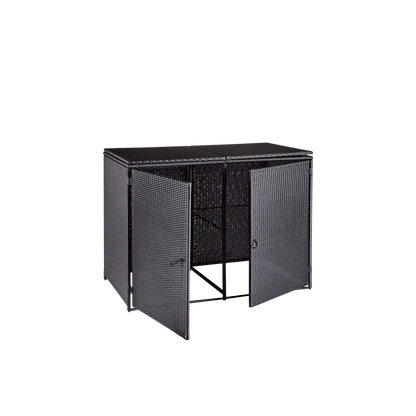 wuuhoo® I Polyrattan Mülltonnenbox Tonni für 2 Tonnen I Mülltonnengarage schwarz I Gerätebox aufklappbar I Mülltonnenverkleidung mit Klappdeckel I Wetterfest für Innen und Außen