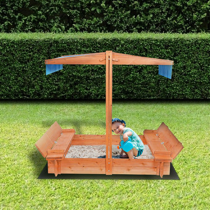 wuuhoo® Sandkasten Sandy aus imprägniertem Nadellholz (Fichte/Kiefer) 150x134cm (Gesamtmaß), Kindersandkasten höhenverstellbares Dach, Abdeckung, Naturholz, Sandkiste, 2 Sitzbänke, Innenmaß: 110x110cm