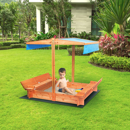 wuuhoo® Sandkasten Sandy aus imprägniertem Nadellholz (Fichte/Kiefer) 150x134cm (Gesamtmaß), Kindersandkasten höhenverstellbares Dach, Abdeckung, Naturholz, Sandkiste, 2 Sitzbänke, Innenmaß: 110x110cm