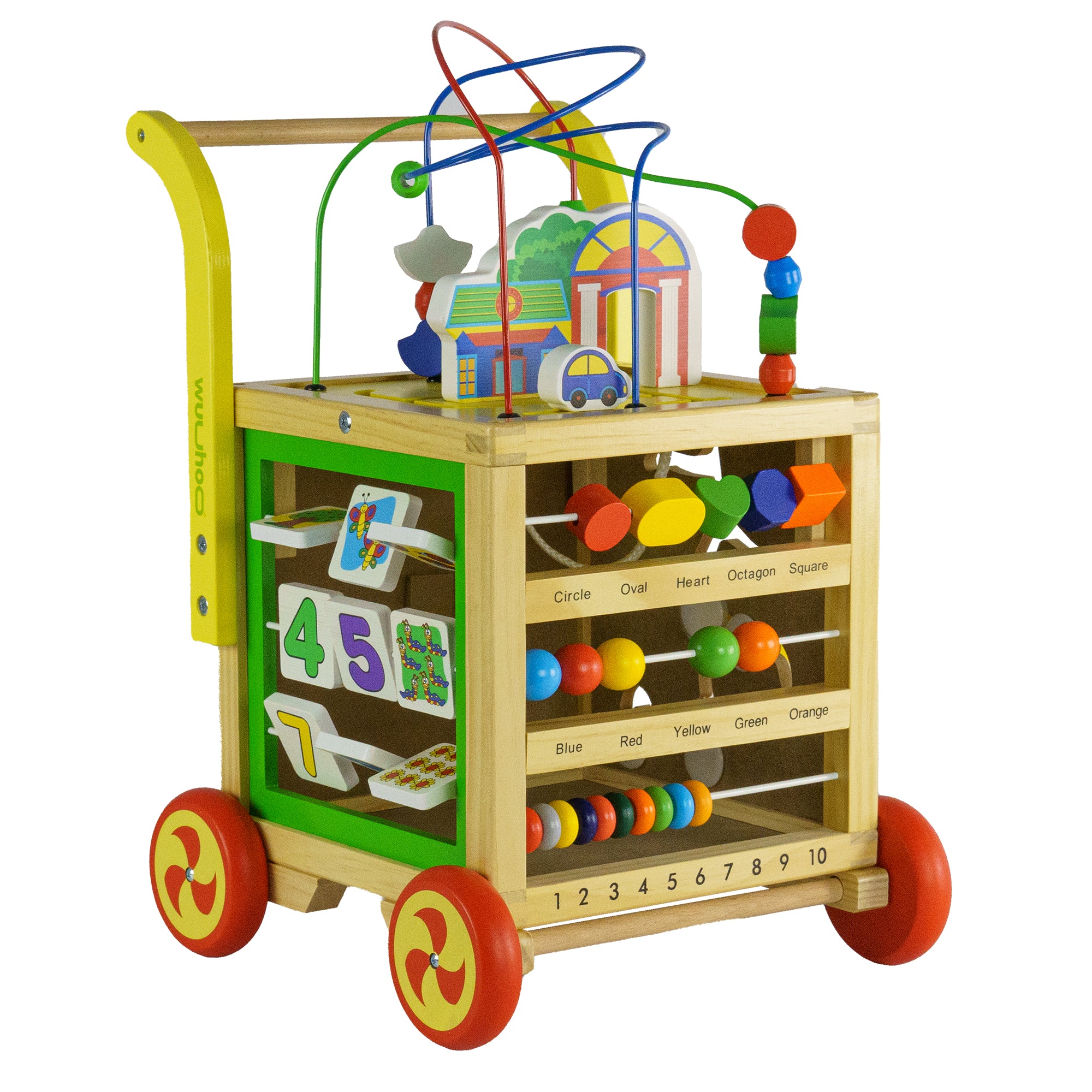 wuuhoo® Lauflernwagen aus Holz - höhenverstellbare Lauflernhilfe mit Puzzle, und Zahlen - Pädagogisches Babyspielzeug, Laufwagen, Holzspielzeug für Kinder ab 1 Jahr