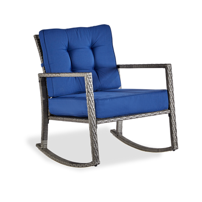 wuuhoo® I Polyratten Schaukelstuhl Lorelei in grau I Gartenstuhl mit Armlehne incl. bequemen Sitzkissen I Schwingsessel mit Metallgestell pulverbeschichtet I Wetterfest für Innen und Außen