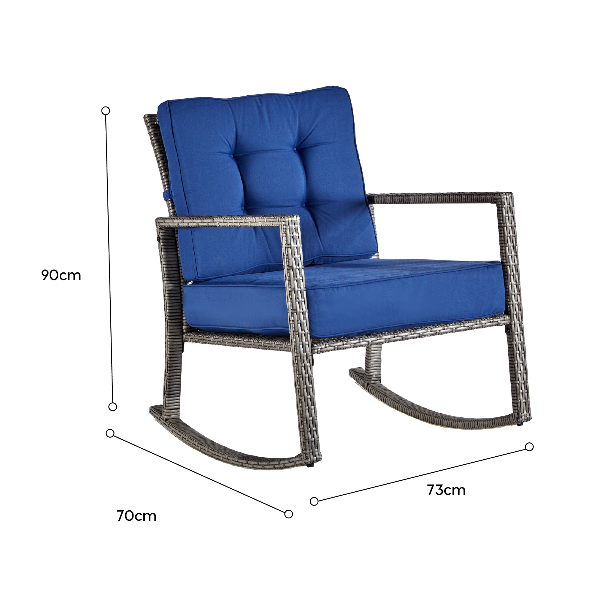 wuuhoo® I Polyratten Schaukelstuhl Lorelei in grau I Gartenstuhl mit Armlehne incl. bequemen Sitzkissen I Schwingsessel mit Metallgestell pulverbeschichtet I Wetterfest für Innen und Außen
