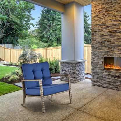 wuuhoo® I Polyratten Schaukelstuhl Lorelei in grau I Gartenstuhl mit Armlehne incl. bequemen Sitzkissen I Schwingsessel mit Metallgestell pulverbeschichtet I Wetterfest für Innen und Außen