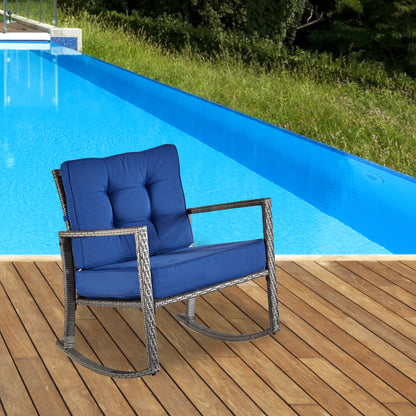 wuuhoo® I Polyratten Schaukelstuhl Lorelei in grau I Gartenstuhl mit Armlehne incl. bequemen Sitzkissen I Schwingsessel mit Metallgestell pulverbeschichtet I Wetterfest für Innen und Außen