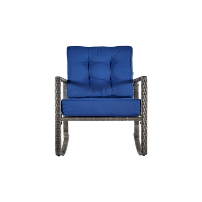 wuuhoo® I Polyratten Schaukelstuhl Lorelei in grau I Gartenstuhl mit Armlehne incl. bequemen Sitzkissen I Schwingsessel mit Metallgestell pulverbeschichtet I Wetterfest für Innen und Außen