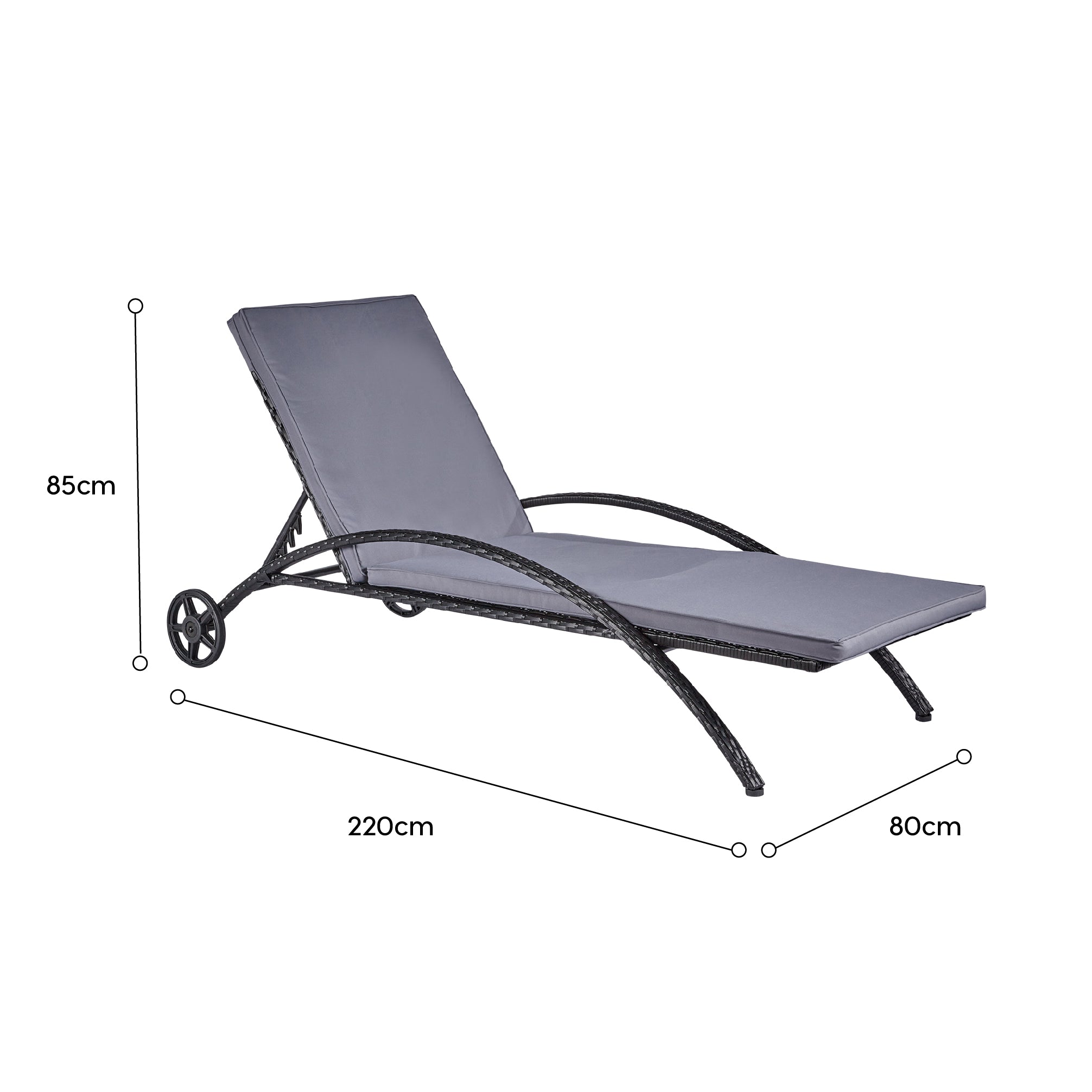 wuuhoo® I Polyratten Sonnenliege Sylta mit Räder I Gartenliege 5-fach höhenverstellbar I Strandliege mit Armlehne incl. Kissen I Metall pulverbeschichtet I Wetterfest für Innen und Außen