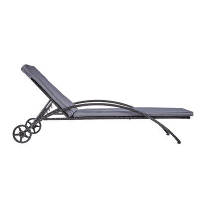 wuuhoo® I Polyratten Sonnenliege Sylta mit Räder I Gartenliege 5-fach höhenverstellbar I Strandliege mit Armlehne incl. Kissen I Metall pulverbeschichtet I Wetterfest für Innen und Außen