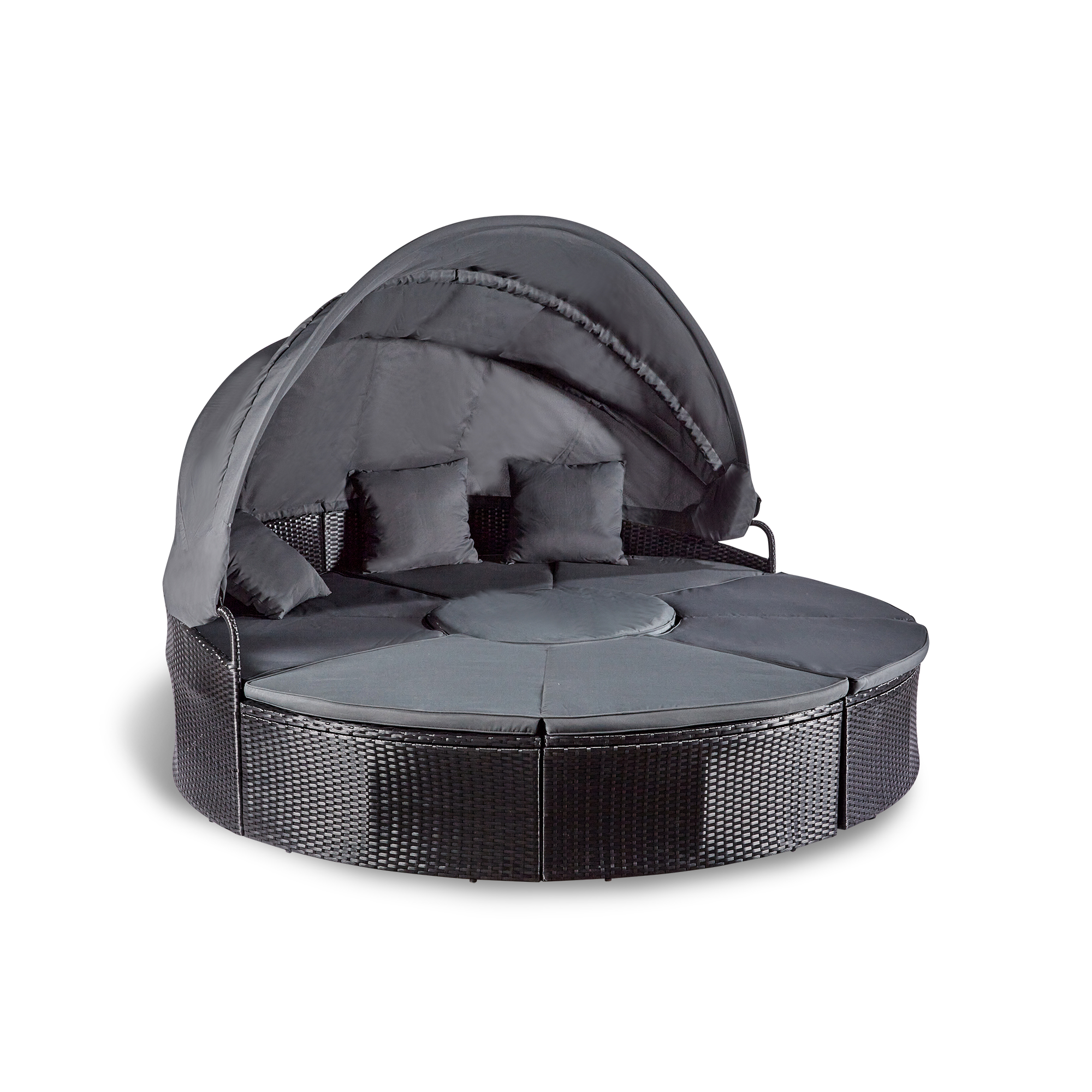 wuuhoo® I Elegante Polyrattan Sonneninsel Sansi in schwarz I Lounge Set mit verstellbarem Mitteltisch I Sonnenliege frei zu gruppieren incl. Auflage und Kissen I aufklappbares Sonnendach I Wetterfest