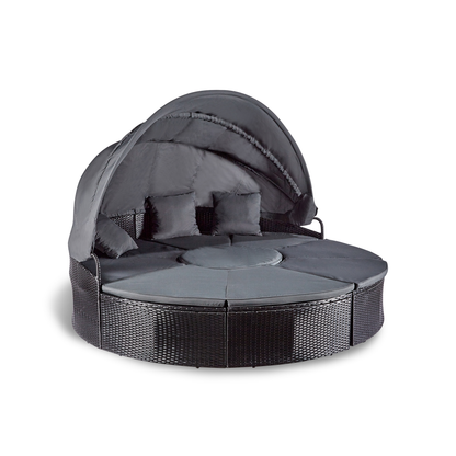 wuuhoo® I Elegante Polyrattan Sonneninsel Sansi in schwarz I Lounge Set mit verstellbarem Mitteltisch I Sonnenliege frei zu gruppieren incl. Auflage und Kissen I aufklappbares Sonnendach I Wetterfest