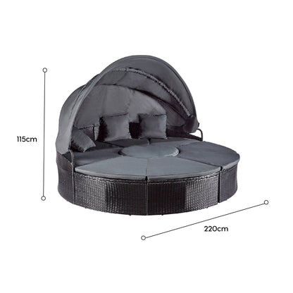 wuuhoo® I Elegante Polyrattan Sonneninsel Sansi in schwarz I Lounge Set mit verstellbarem Mitteltisch I Sonnenliege frei zu gruppieren incl. Auflage und Kissen I aufklappbares Sonnendach I Wetterfest