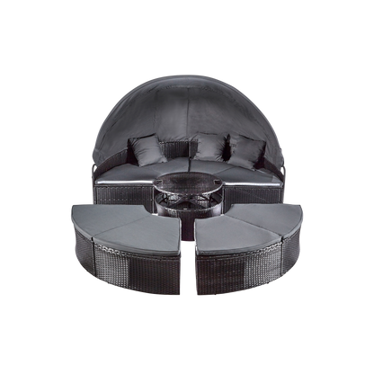 wuuhoo® I Elegante Polyrattan Sonneninsel Sansi in schwarz I Lounge Set mit verstellbarem Mitteltisch I Sonnenliege frei zu gruppieren incl. Auflage und Kissen I aufklappbares Sonnendach I Wetterfest