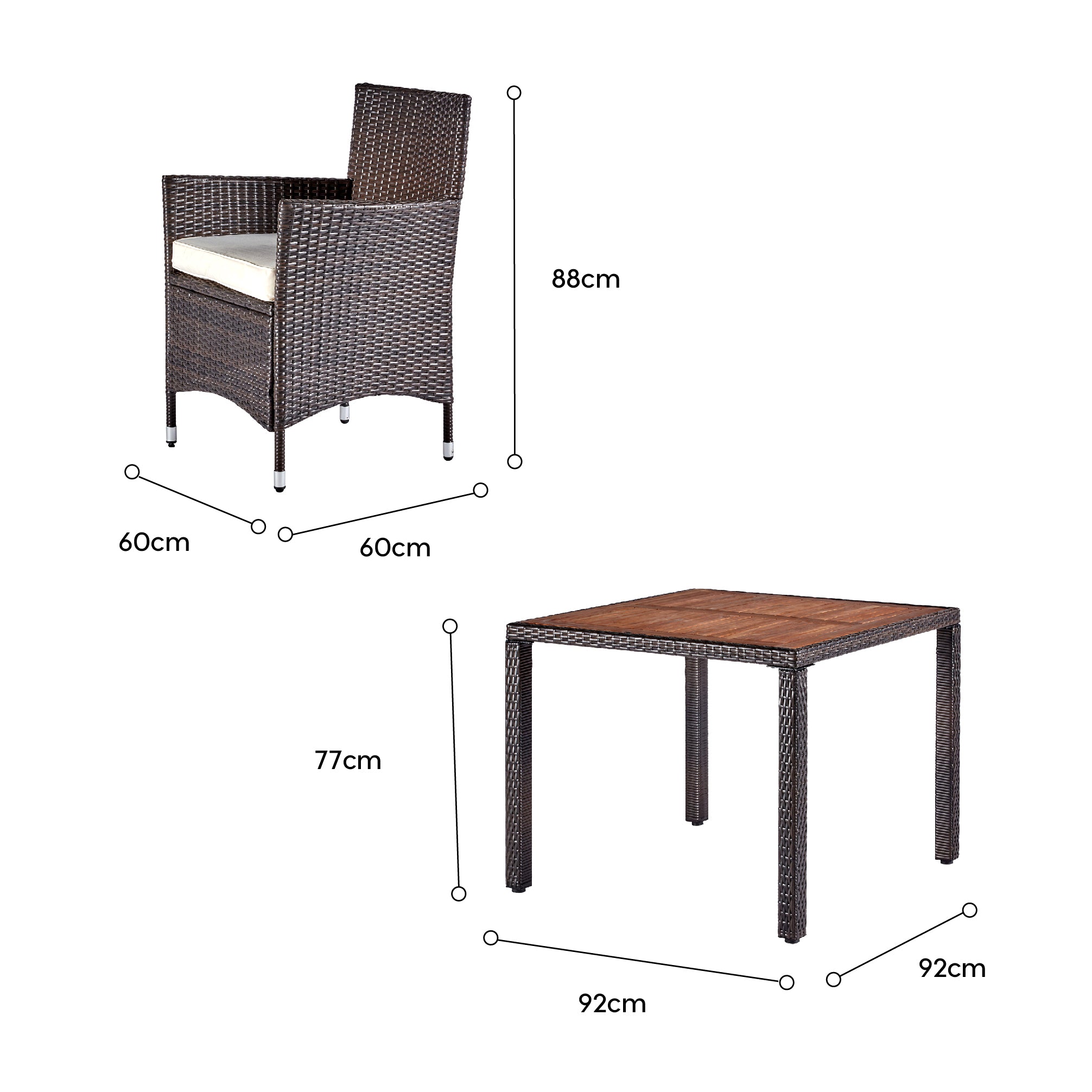 wuuhoo® I Elegante Polyrattan Essgruppe Brooklyn 5-teilig I Sitzgarnitur mit Holztisch I Gartenmöbel Set I Stühle mit Armlehne incl. Kissen I Wetterfest für Innen und Außen