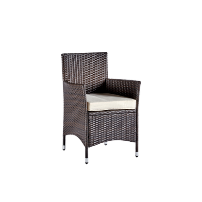 wuuhoo® I Elegante Polyrattan Essgruppe Brooklyn 5-teilig I Sitzgarnitur mit Holztisch I Gartenmöbel Set I Stühle mit Armlehne incl. Kissen I Wetterfest für Innen und Außen