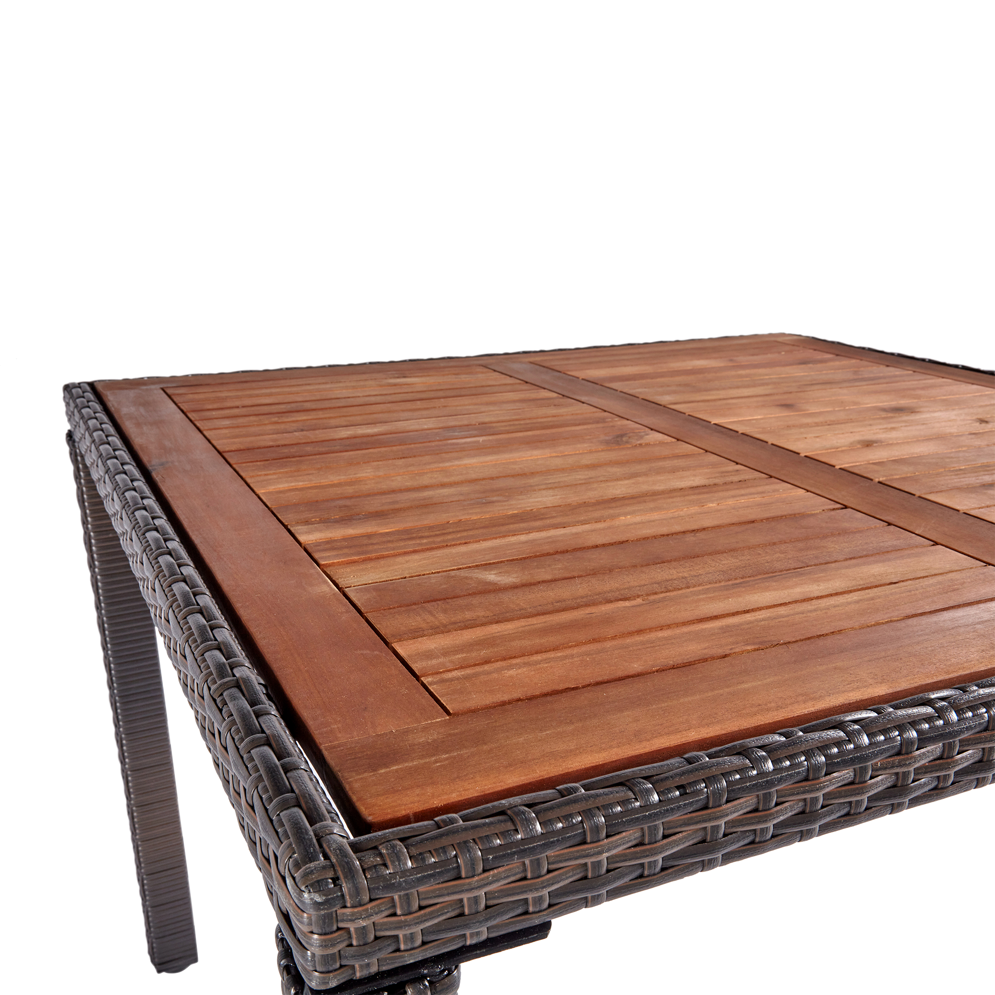 wuuhoo® I Elegante Polyrattan Essgruppe Brooklyn 5-teilig I Sitzgarnitur mit Holztisch I Gartenmöbel Set I Stühle mit Armlehne incl. Kissen I Wetterfest für Innen und Außen