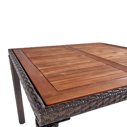 wuuhoo® I Elegante Polyrattan Essgruppe Brooklyn 5-teilig I Sitzgarnitur mit Holztisch I Gartenmöbel Set I Stühle mit Armlehne incl. Kissen I Wetterfest für Innen und Außen