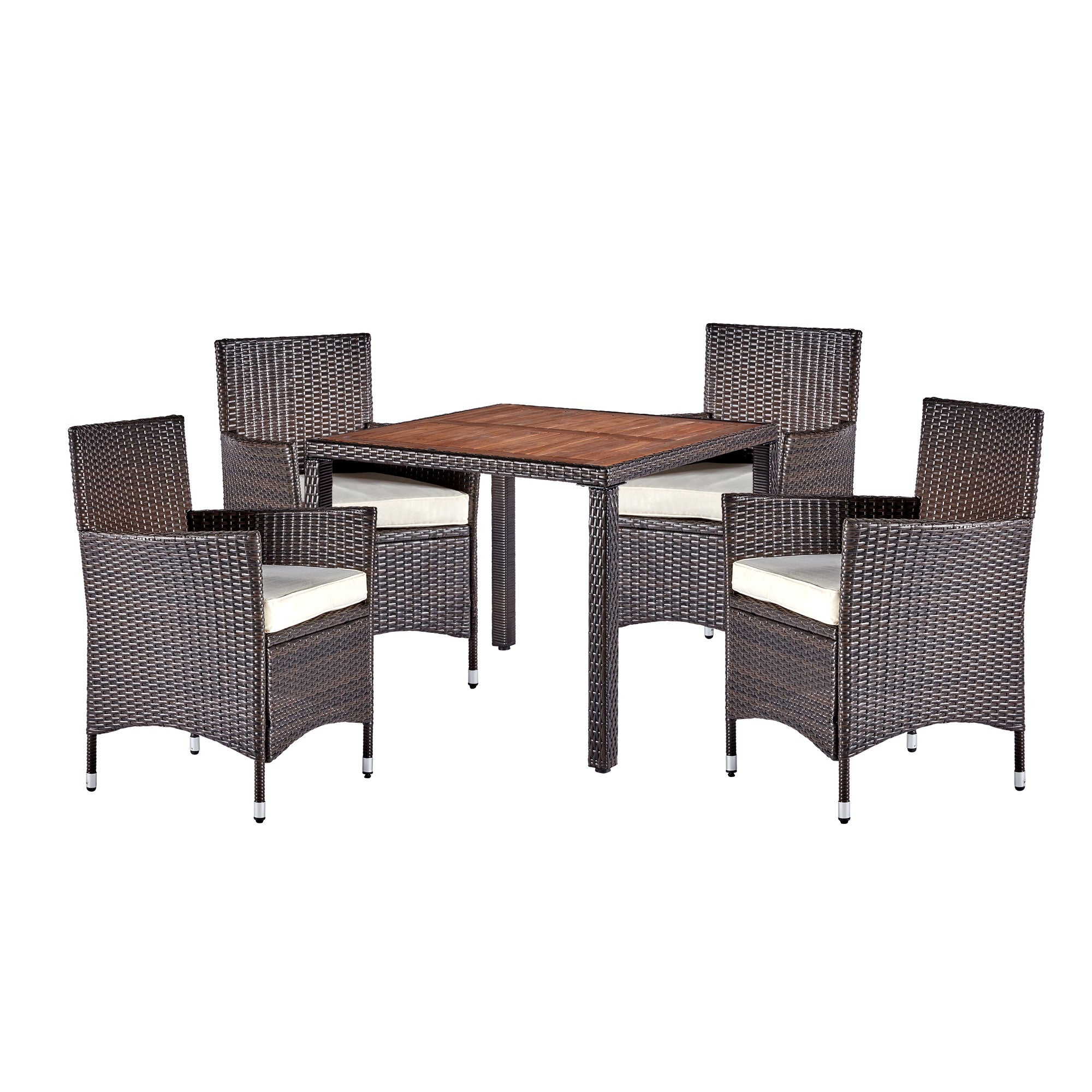 wuuhoo® I Elegante Polyrattan Essgruppe Brooklyn 5-teilig I Sitzgarnitur mit Holztisch I Gartenmöbel Set I Stühle mit Armlehne incl. Kissen I Wetterfest für Innen und Außen