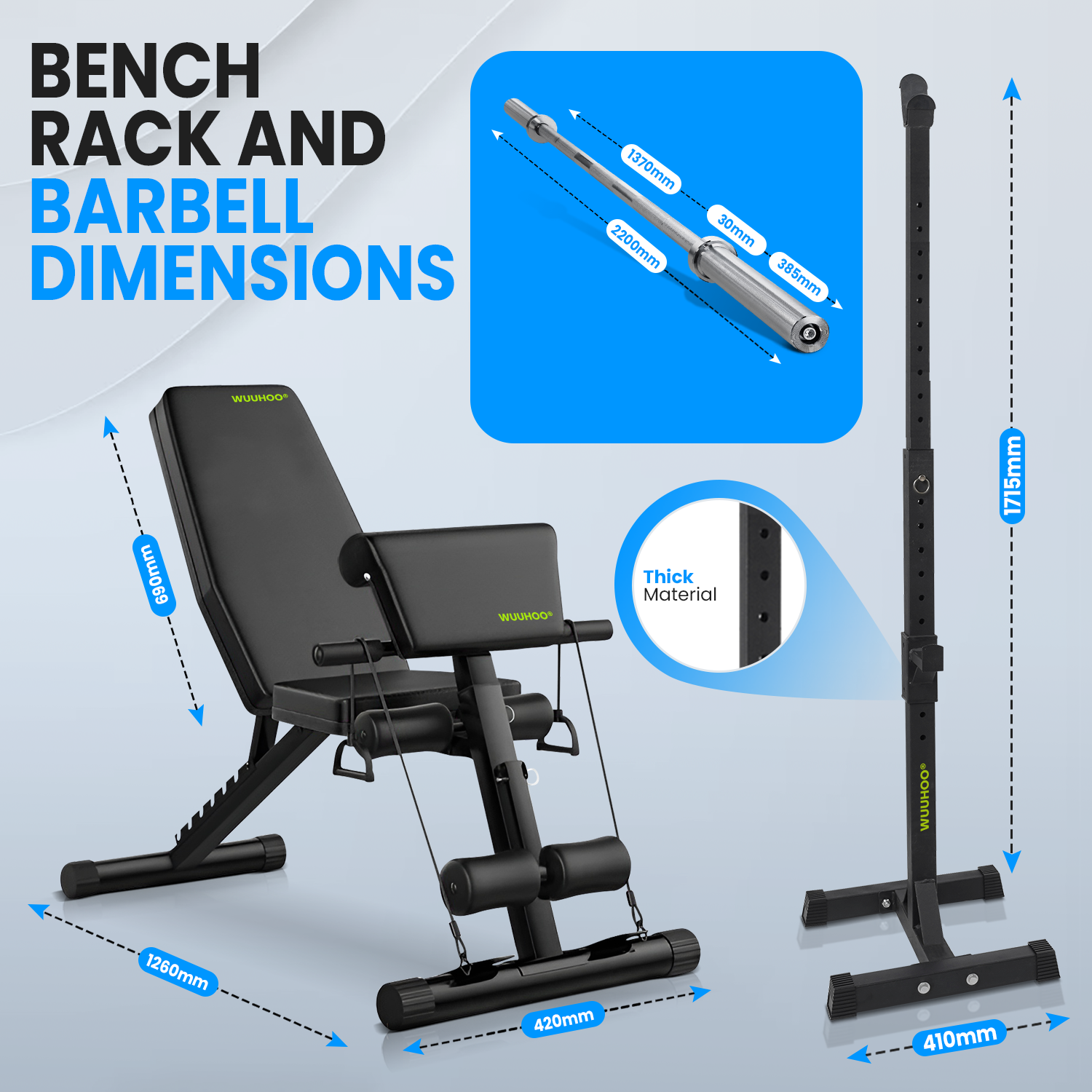 Home Gym Set – Bench Press | Weight Bench, Stand &amp; Barbell