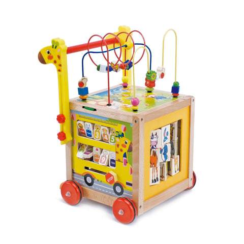 wuuhoo® Lauflernwagen aus Holz - höhenverstellbare Lauflernhilfe mit Puzzle, und Zahlen - Pädagogisches Babyspielzeug, Laufwagen, Holzspielzeug für Kinder ab 1 Jahr