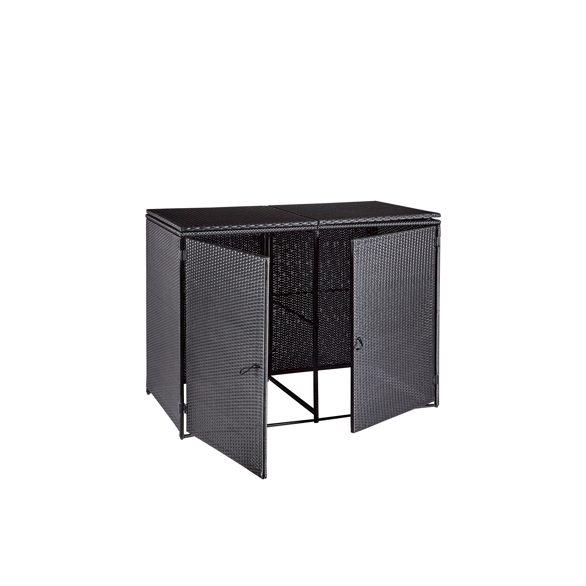 wuuhoo® I Polyrattan Mülltonnenbox Tonni für 2 Tonnen I Mülltonnengarage schwarz I Gerätebox aufklappbar I Mülltonnenverkleidung mit Klappdeckel I Wetterfest für Innen und Außen